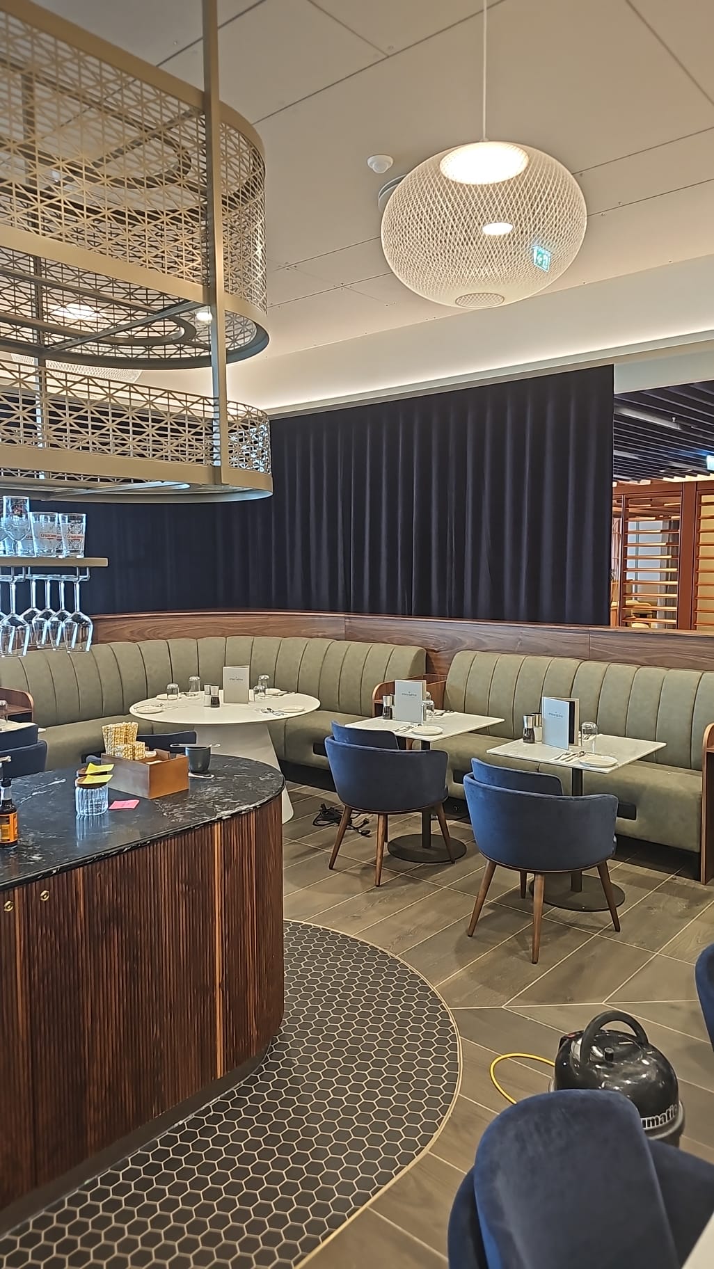 Final dressed curtains for Manchester Airport lounge interior